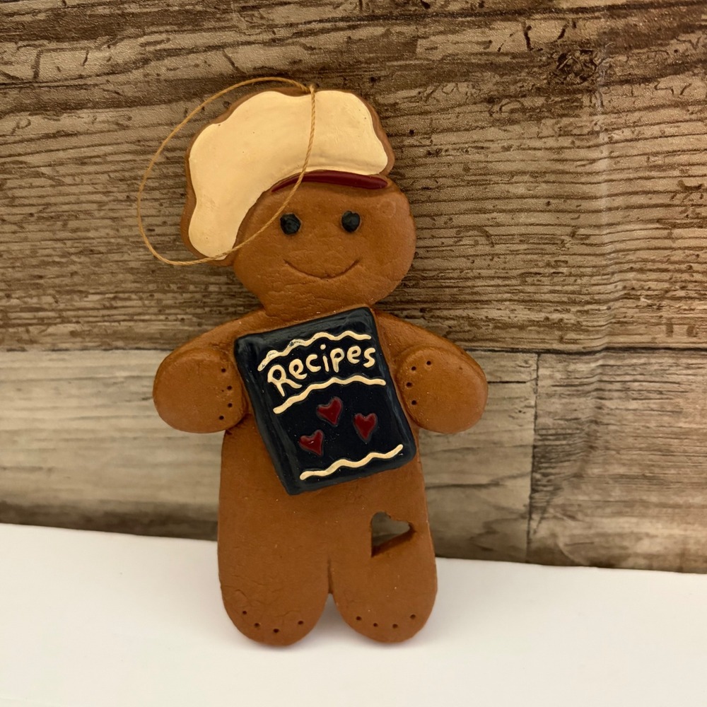 Gingerbread Man Baker Christmas Ornament Chef Hat Recipe Book Heart Cutout